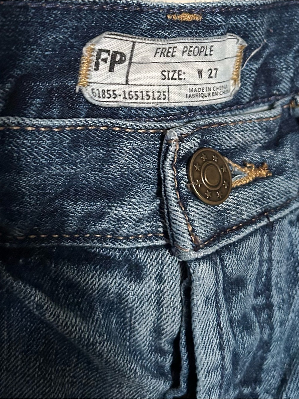 Free People Medium Blue Denim Jeans with Star-Stamped Button - Picture 3 of 9